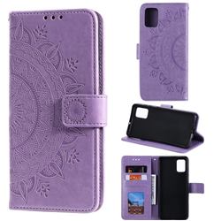 Intricate Embossing Datura Leather Wallet Case for Samsung Galaxy M51 - Purple