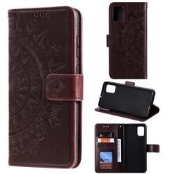 Intricate Embossing Datura Leather Wallet Case for Samsung Galaxy M51 - Brown