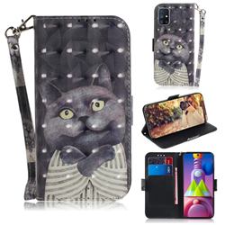 Cat Embrace 3D Painted Leather Wallet Phone Case for Samsung Galaxy M51