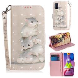 Three Squirrels 3D Painted Leather Wallet Phone Case for Samsung Galaxy M51