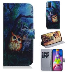 Oil Painting Owl PU Leather Wallet Case for Samsung Galaxy M51