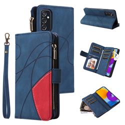 Luxury Two-color Stitching Multi-function Zipper Leather Wallet Case Cover for Samsung Galaxy M52 5G - Blue