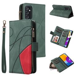 Luxury Two-color Stitching Multi-function Zipper Leather Wallet Case Cover for Samsung Galaxy M52 5G - Green