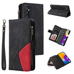Luxury Two-color Stitching Multi-function Zipper Leather Wallet Case Cover for Samsung Galaxy M52 5G - Black