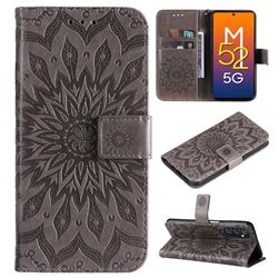 Embossing Sunflower Leather Wallet Case for Samsung Galaxy M52 5G - Gray