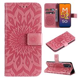 Embossing Sunflower Leather Wallet Case for Samsung Galaxy M52 5G - Pink
