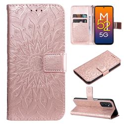 Embossing Sunflower Leather Wallet Case for Samsung Galaxy M52 5G - Rose Gold