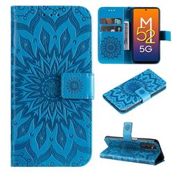 Embossing Sunflower Leather Wallet Case for Samsung Galaxy M52 5G - Blue