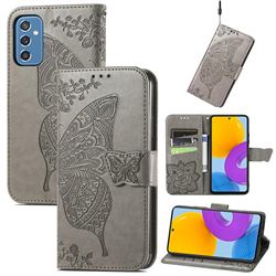 Embossing Mandala Flower Butterfly Leather Wallet Case for Samsung Galaxy M52 5G - Gray