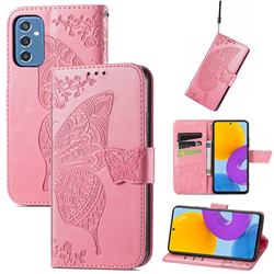 Embossing Mandala Flower Butterfly Leather Wallet Case for Samsung Galaxy M52 5G - Pink