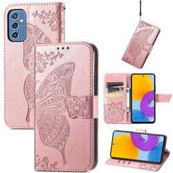 Embossing Mandala Flower Butterfly Leather Wallet Case for Samsung Galaxy M52 5G - Rose Gold
