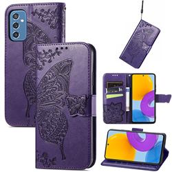 Embossing Mandala Flower Butterfly Leather Wallet Case for Samsung Galaxy M52 5G - Dark Purple
