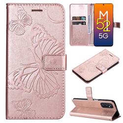 Embossing 3D Butterfly Leather Wallet Case for Samsung Galaxy M52 5G - Rose Gold