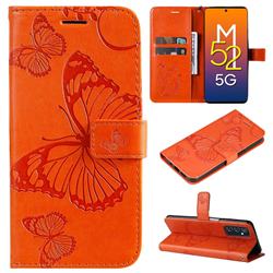 Embossing 3D Butterfly Leather Wallet Case for Samsung Galaxy M52 5G - Orange