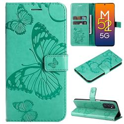 Embossing 3D Butterfly Leather Wallet Case for Samsung Galaxy M52 5G - Green