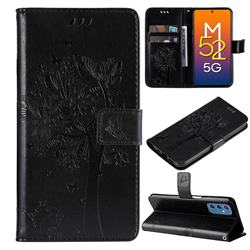Embossing Butterfly Tree Leather Wallet Case for Samsung Galaxy M52 5G - Black