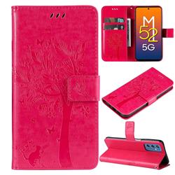 Embossing Butterfly Tree Leather Wallet Case for Samsung Galaxy M52 5G - Rose