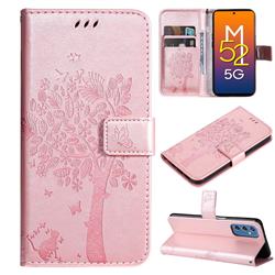 Embossing Butterfly Tree Leather Wallet Case for Samsung Galaxy M52 5G - Rose Pink