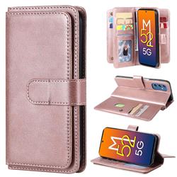 Multi-function Ten Card Slots and Photo Frame PU Leather Wallet Phone Case Cover for Samsung Galaxy M52 5G - Rose Gold