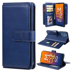 Multi-function Ten Card Slots and Photo Frame PU Leather Wallet Phone Case Cover for Samsung Galaxy M52 5G - Dark Blue