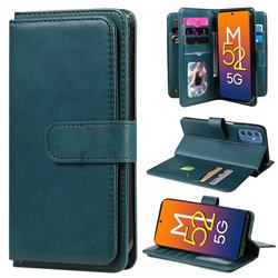 Multi-function Ten Card Slots and Photo Frame PU Leather Wallet Phone Case Cover for Samsung Galaxy M52 5G - Dark Green