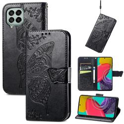 Embossing Mandala Flower Butterfly Leather Wallet Case for Samsung Galaxy M53 - Black