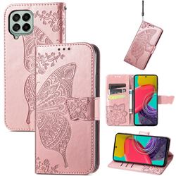 Embossing Mandala Flower Butterfly Leather Wallet Case for Samsung Galaxy M53 - Rose Gold
