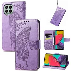 Embossing Mandala Flower Butterfly Leather Wallet Case for Samsung Galaxy M53 - Light Purple