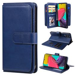 Multi-function Ten Card Slots and Photo Frame PU Leather Wallet Phone Case Cover for Samsung Galaxy M53 - Dark Blue