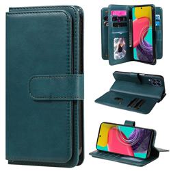 Multi-function Ten Card Slots and Photo Frame PU Leather Wallet Phone Case Cover for Samsung Galaxy M53 - Dark Green