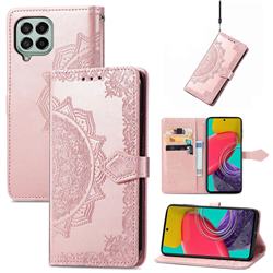 Embossing Imprint Mandala Flower Leather Wallet Case for Samsung Galaxy M53 - Rose Gold