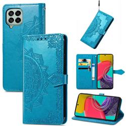 Embossing Imprint Mandala Flower Leather Wallet Case for Samsung Galaxy M53 - Blue