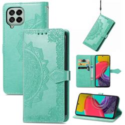Embossing Imprint Mandala Flower Leather Wallet Case for Samsung Galaxy M53 - Green