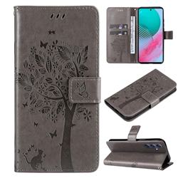 Embossing Butterfly Tree Leather Wallet Case for Samsung Galaxy M54 - Grey