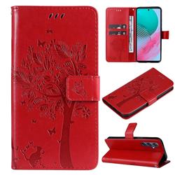 Embossing Butterfly Tree Leather Wallet Case for Samsung Galaxy M54 - Red