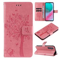 Embossing Butterfly Tree Leather Wallet Case for Samsung Galaxy M54 - Pink