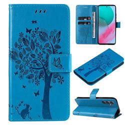 Embossing Butterfly Tree Leather Wallet Case for Samsung Galaxy M54 - Blue