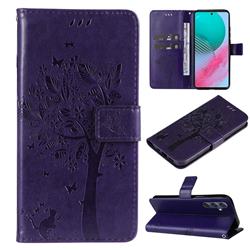 Embossing Butterfly Tree Leather Wallet Case for Samsung Galaxy M54 - Purple