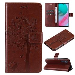 Embossing Butterfly Tree Leather Wallet Case for Samsung Galaxy M54 - Coffee