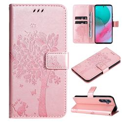 Embossing Butterfly Tree Leather Wallet Case for Samsung Galaxy M54 - Rose Pink