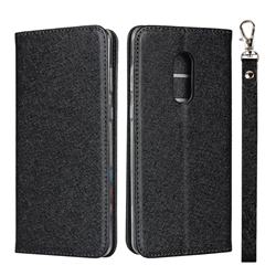 Ultra Slim Magnetic Automatic Suction Silk Lanyard Leather Flip Cover for Sharp AQUOS Zero2 SH-01M - Black