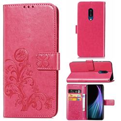 Embossing Imprint Four-Leaf Clover Leather Wallet Case for Sharp AQUOS Zero2 SH-01M - Rose Red