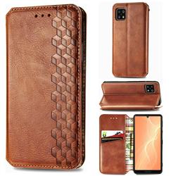 Ultra Slim Fashion Business Card Magnetic Automatic Suction Leather Flip Cover for Sharp AQUOS sense4 SH-41A - Brown