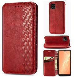 Ultra Slim Fashion Business Card Magnetic Automatic Suction Leather Flip Cover for Sharp AQUOS sense4 SH-41A - Red