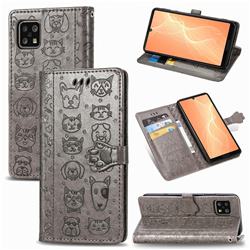 Embossing Dog Paw Kitten and Puppy Leather Wallet Case for Sharp AQUOS sense4 SH-41A - Gray
