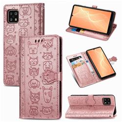 Embossing Dog Paw Kitten and Puppy Leather Wallet Case for Sharp AQUOS sense4 SH-41A - Rose Gold