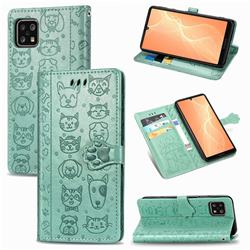 Embossing Dog Paw Kitten and Puppy Leather Wallet Case for Sharp AQUOS sense4 SH-41A - Green