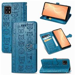 Embossing Dog Paw Kitten and Puppy Leather Wallet Case for Sharp AQUOS sense4 SH-41A - Blue
