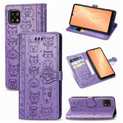 Embossing Dog Paw Kitten and Puppy Leather Wallet Case for Sharp AQUOS sense4 SH-41A - Purple