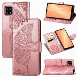 Embossing Mandala Flower Butterfly Leather Wallet Case for Sharp AQUOS sense4 SH-41A - Rose Gold